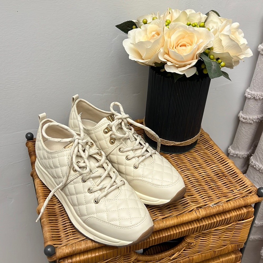 Rachel Zoe beige and gold sneakers